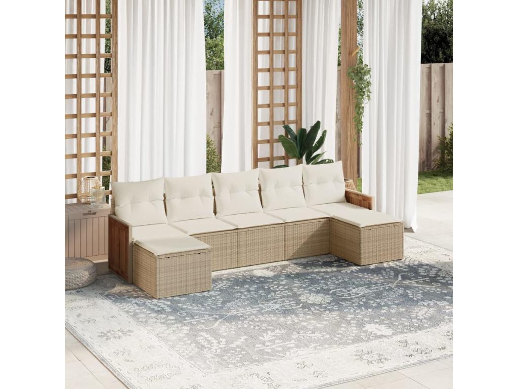 Salon de jardin avec coussins 7 pcs beige résine tressée RVNS13658