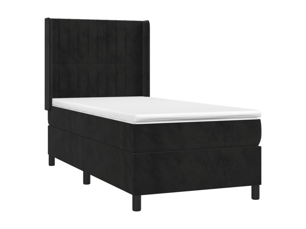 Sommier tapissier avec matelas et LED Noir 90x190 cm Velours TPED61544