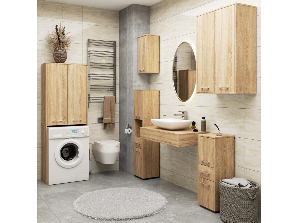 Meuble pour machine à laver FIN Chêne Dekonao 64 cm 2 portes façade Chêne Dekonao 4 étagères 64x30x180 cm UWLG00661