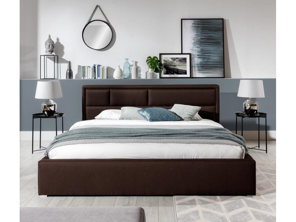 Lit avec coffre velours prune tête de lit capitonnée Dekonao - 4 tailles-140x200 HQLB08379