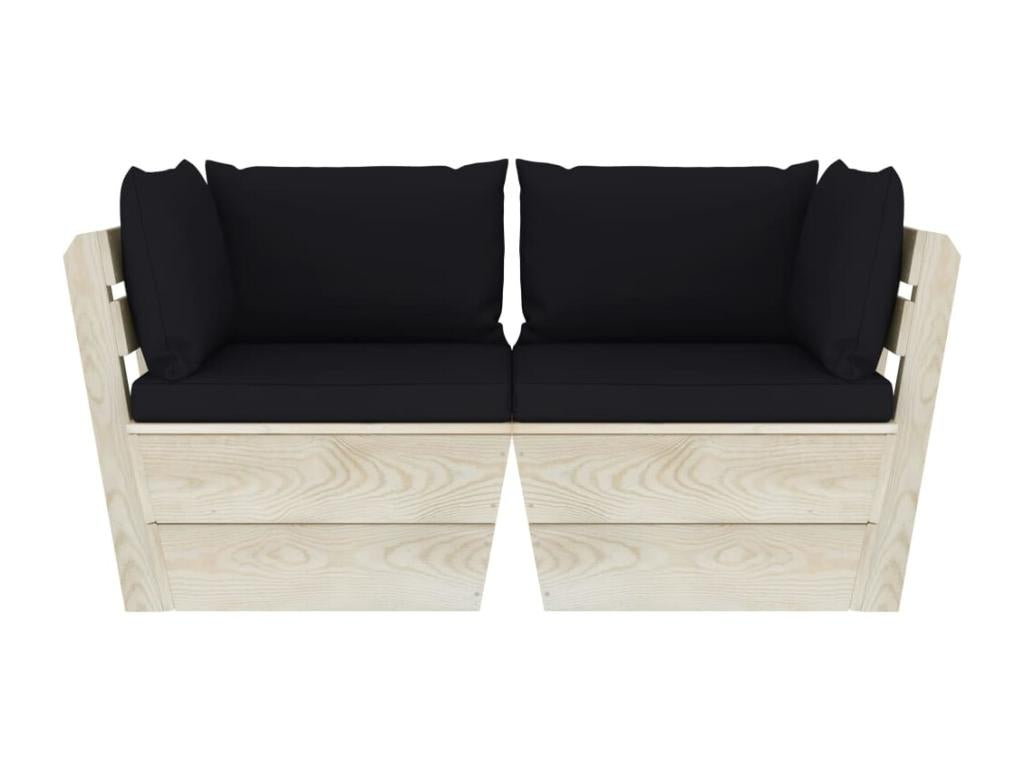 Canapé palette à 2 places de jardin avec coussins Bois d'épicéa 11 JTBX72963