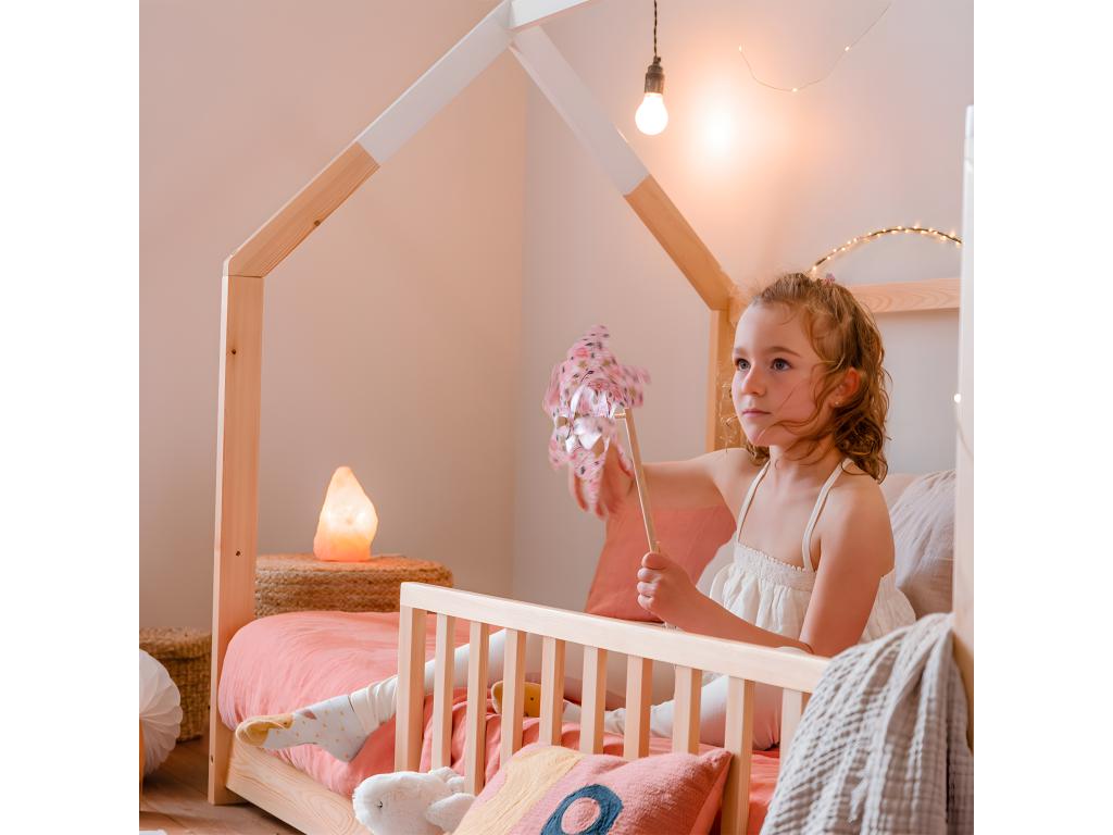 Lit cabane enfant Ligniva bois massif et barrière bois 90x190 cm YDXQ02572