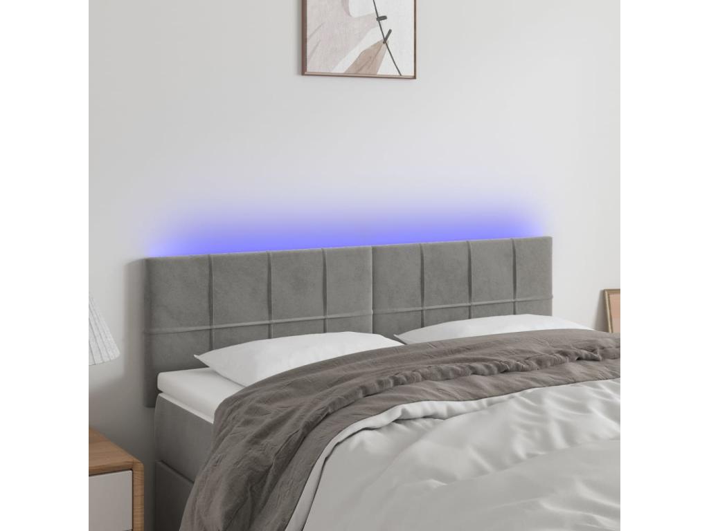 Tête de lit à LED Gris clair 144x5x78/88 cm Velours XUIR76189