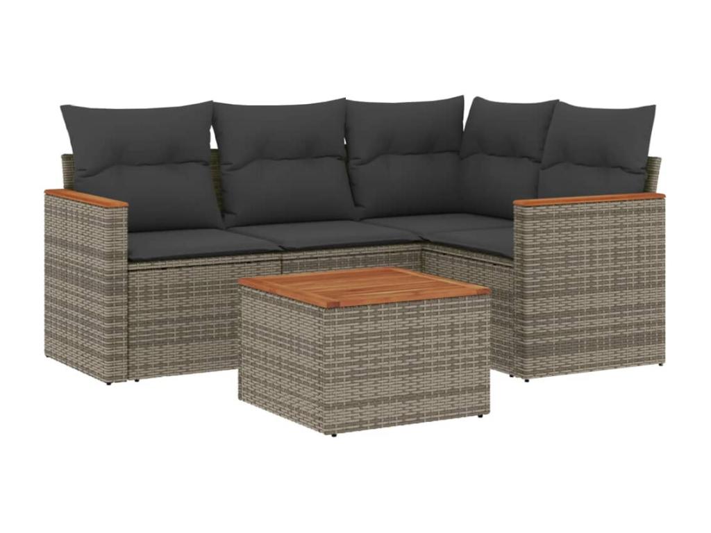 Salon de jardin 5 pcs avec coussins gris résine tressée AFLP64990