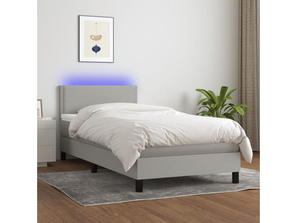 Sommier tapissier avec matelas et LED Gris clair 90x190cm Tissu HKUQ84634