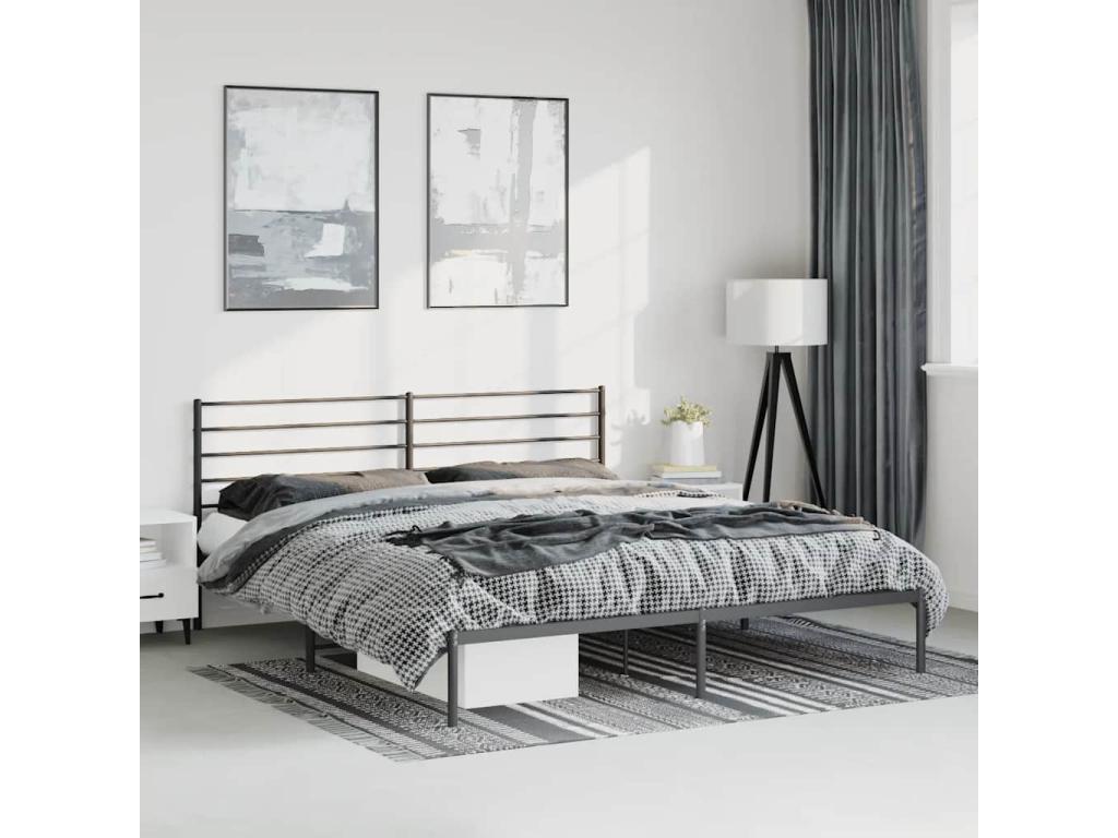 Cadre de lit métal sans matelas avec tête de lit noir 193x203cm IGSC32784