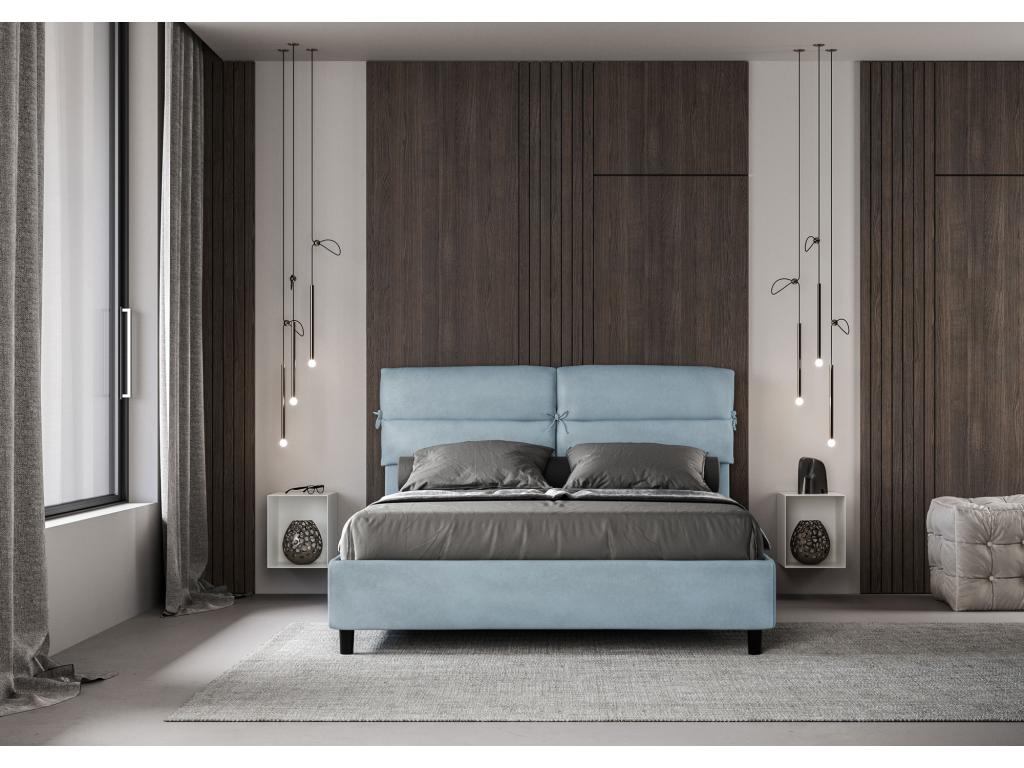 Lit coffre surélevé double capitonné 160x210 microfibre Dekonao bleu MQIS13401