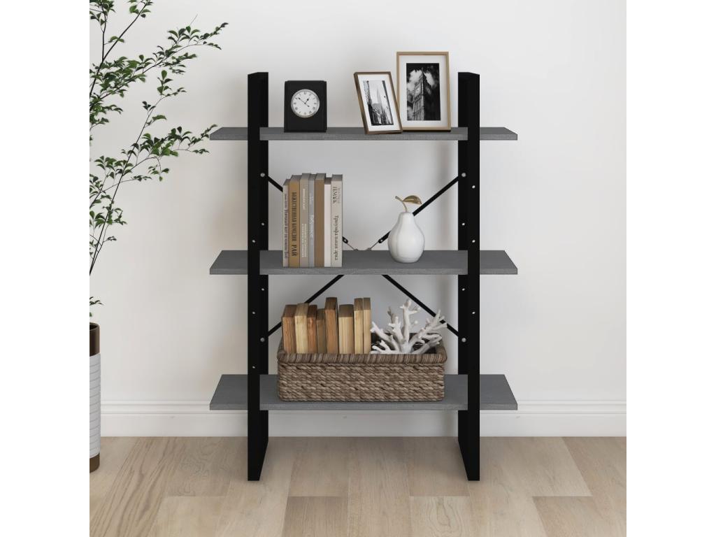Bibliothèque à 3 niveaux Gris 80x30x105 Bois de pin massif GEVZ28754