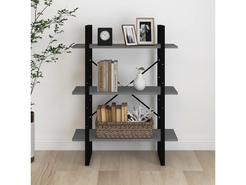 Bibliothèque à 3 niveaux Gris 80x30x105 Bois de pin massif GEVZ28754