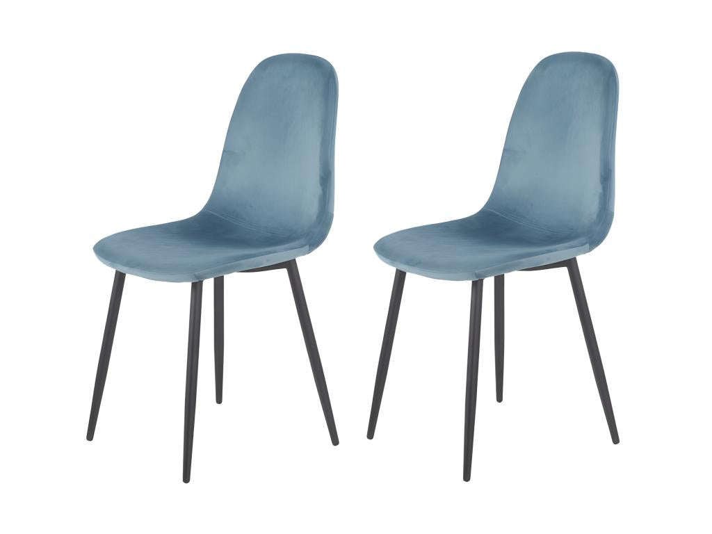 Lot de 2 chaises scandinaves velours bleu et pieds métal noir - Dekonao EOQN69971