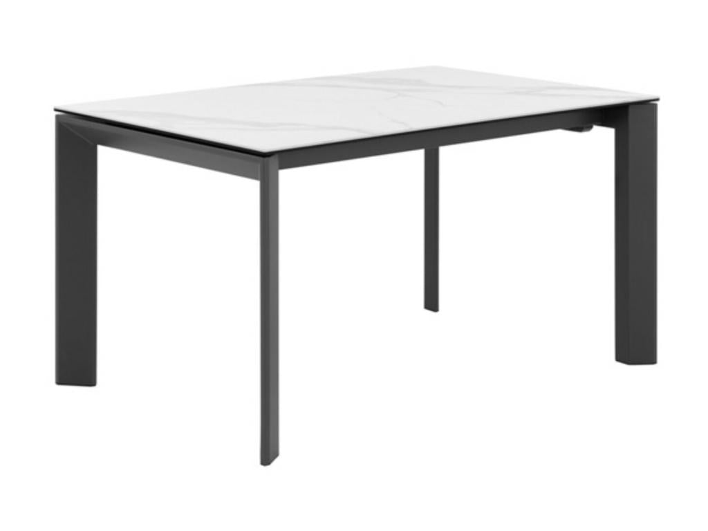 Table rectangulaire extensible porcelaine et métal Spanila-Plateau Blanc-Largeur 140/200 cm-Piètement Anthracite LLVE03148