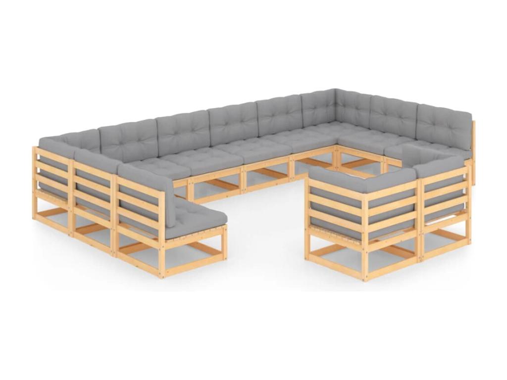 Salon de jardin 12 pièces avec coussins Bois de pin massif NMLG34567