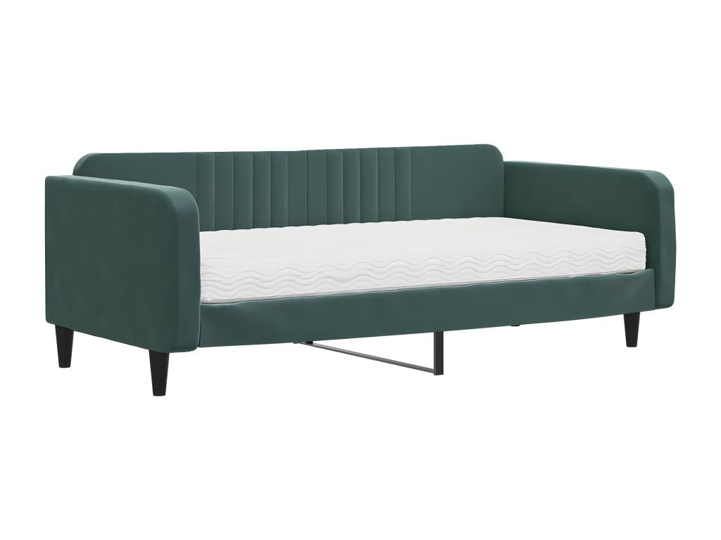 Lit de jour avec matelas vert foncé 100x200 cm velours JZAR15601