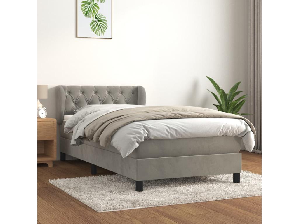 Lit à sommier tapissier et matelas Gris clair 80x200 cm Velours PEXI40530