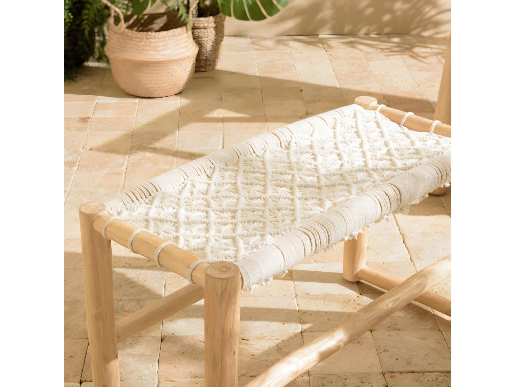 Dekonao - Banc en Dekonao de teck naturel assise en macramé blanc PACX09797