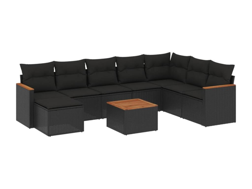 Salon de jardin 9 pcs avec coussins noir résine tressée RHWH39127