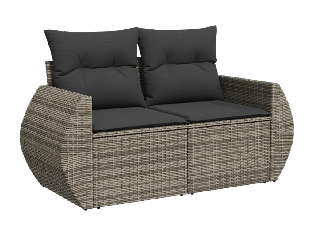 Salon de jardin 6 pcs avec coussins gris résine tressée OMBH31561
