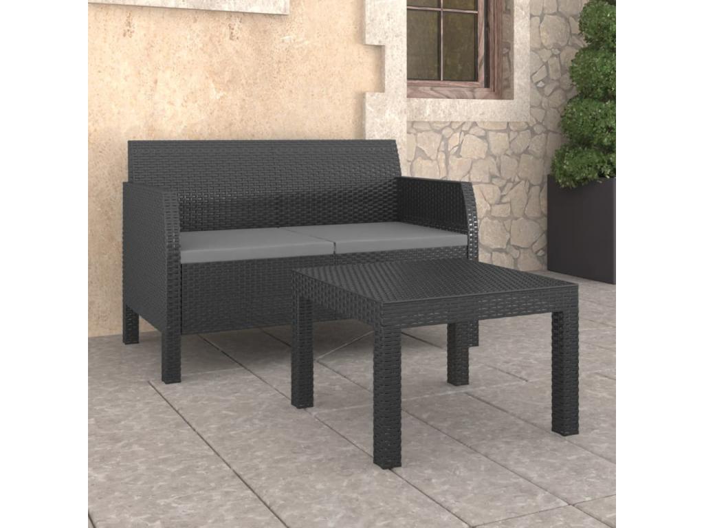 Salon de jardin 2 pièces avec coussins PP Rotin Anthracite FGQB05852