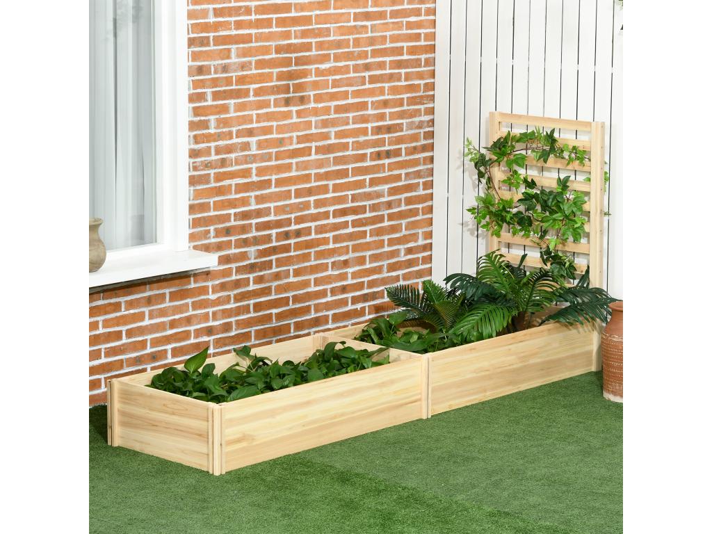Lot de 2 jardinières avec treillis - ensemble de 2 carrés potagers - bois de sapin pré-huilé GQZK07336