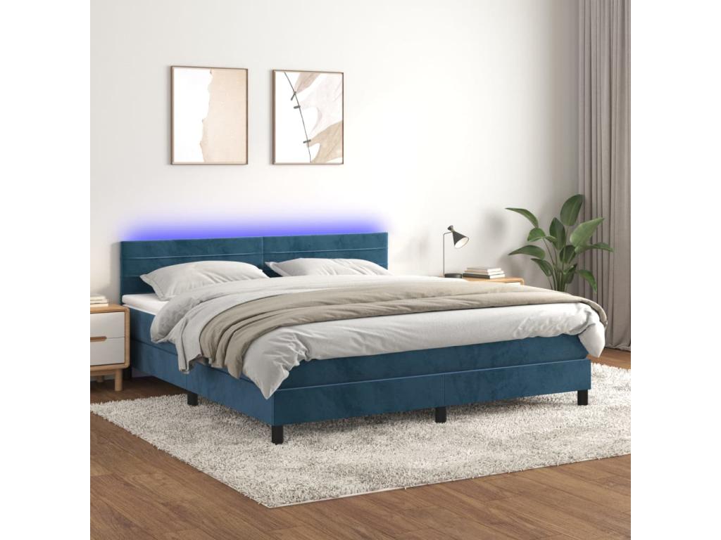 Sommier à Dekonao de lit avec matelas LED Bleu foncé 160x200 cm NXKD11720