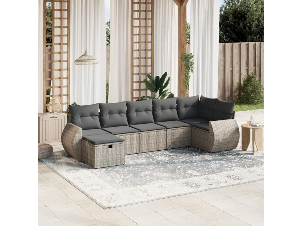 Salon de jardin avec coussins 7 pcs gris résine tressée RGRU80590