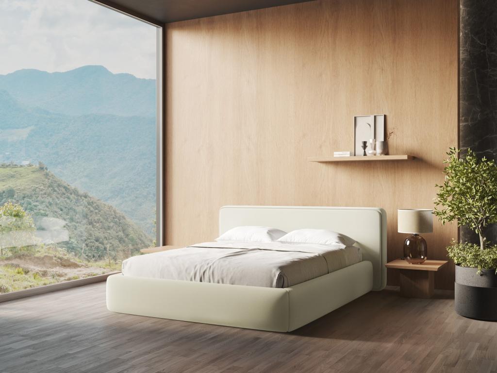 Lit coffre en tissu bouclette 160x200 - blanc - Dekonao ZWNP82366