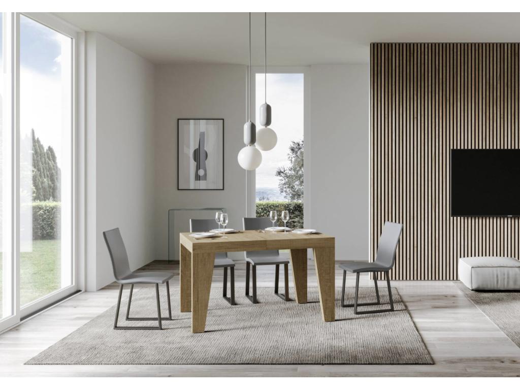 Table à manger extensible en bois Ligniva-Couleur Naturelle-Pied et support sur Ligniva-2 rallonges fines-Largeur extensible 120 à 224cm KZRK52697