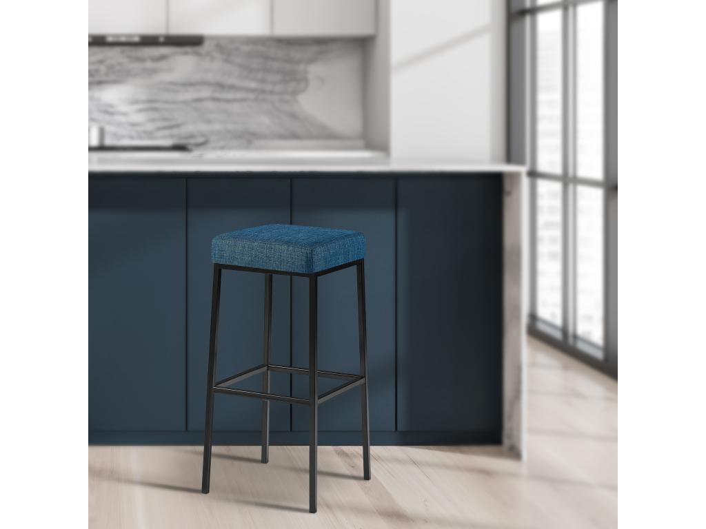 Tabouret de bar - Tissu / Noir - Bleu - Dekonao 85 BOOT04940