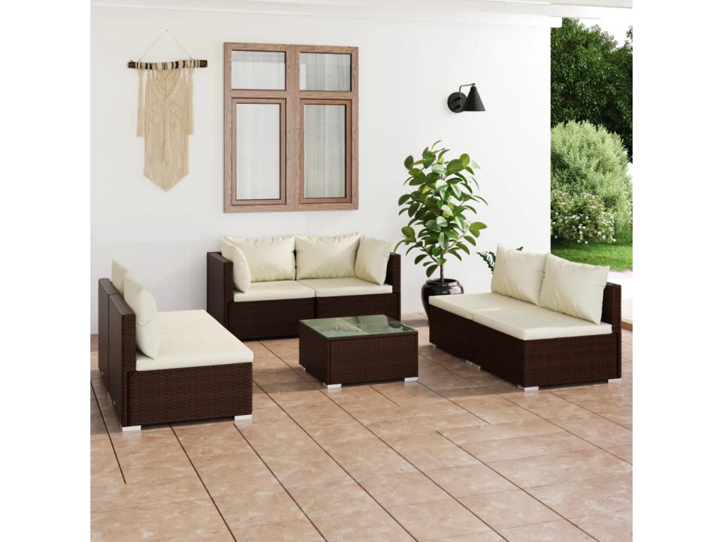 Salon de jardin 7 pcs avec coussins Résine tressée Marron 3 USLX70344