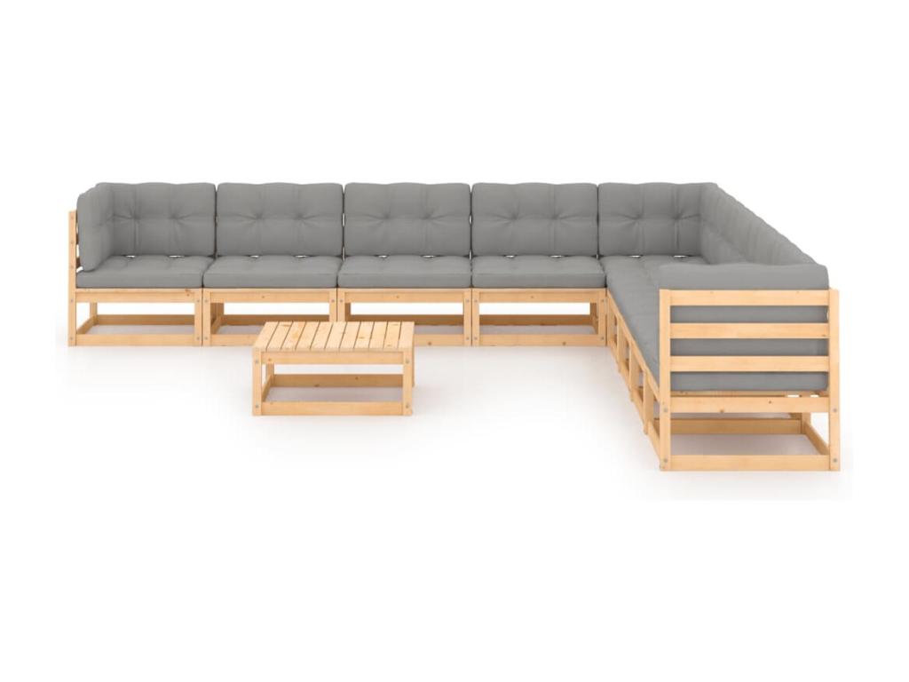 Salon de jardin 10 pièces avec coussins Bois de pin massif LXUO74884
