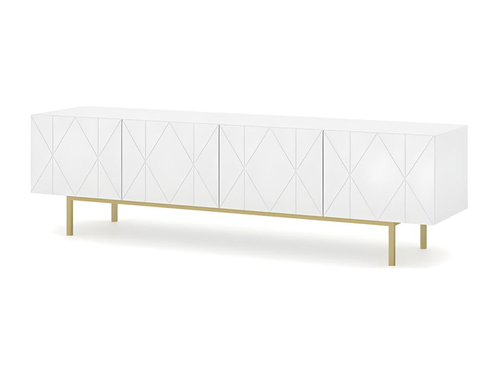 Meuble TV 180x42x51 cm meuble Hi-fi luxueux sur pied doré KAYRA blanc brillant UFRU18747