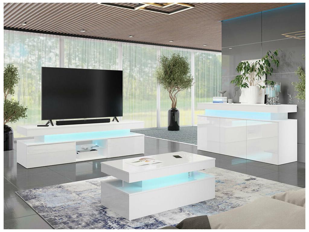 Meuble TV Dekonao N103 Blanc - Blanc brillant 190x54x39cm LHQE01714