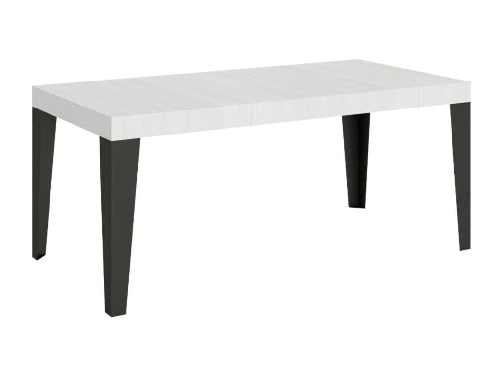 Table rectangulaire 160cm blanc et pieds métal anthracite Dekonao 6 places QMBV89101