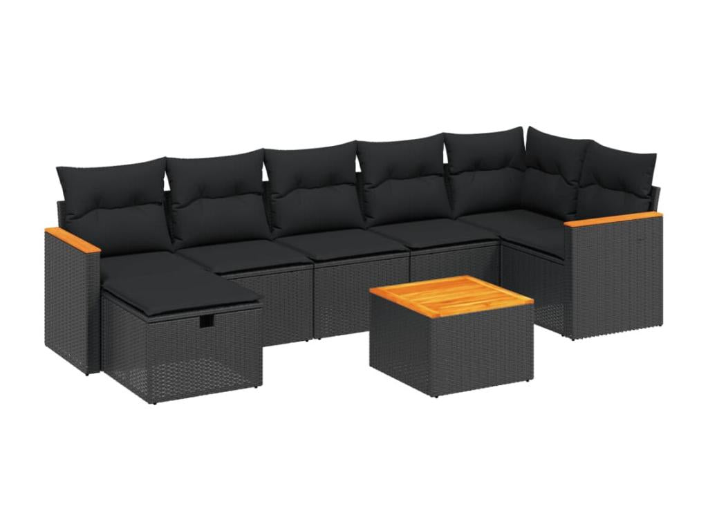 Salon de jardin 8 pcs avec coussins noir résine tressée VSIC07385