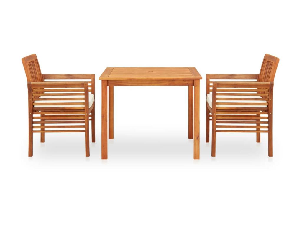 Mobilier à dîner d'extérieur 3 pcs et coussins Dekonao solide RKRU58221