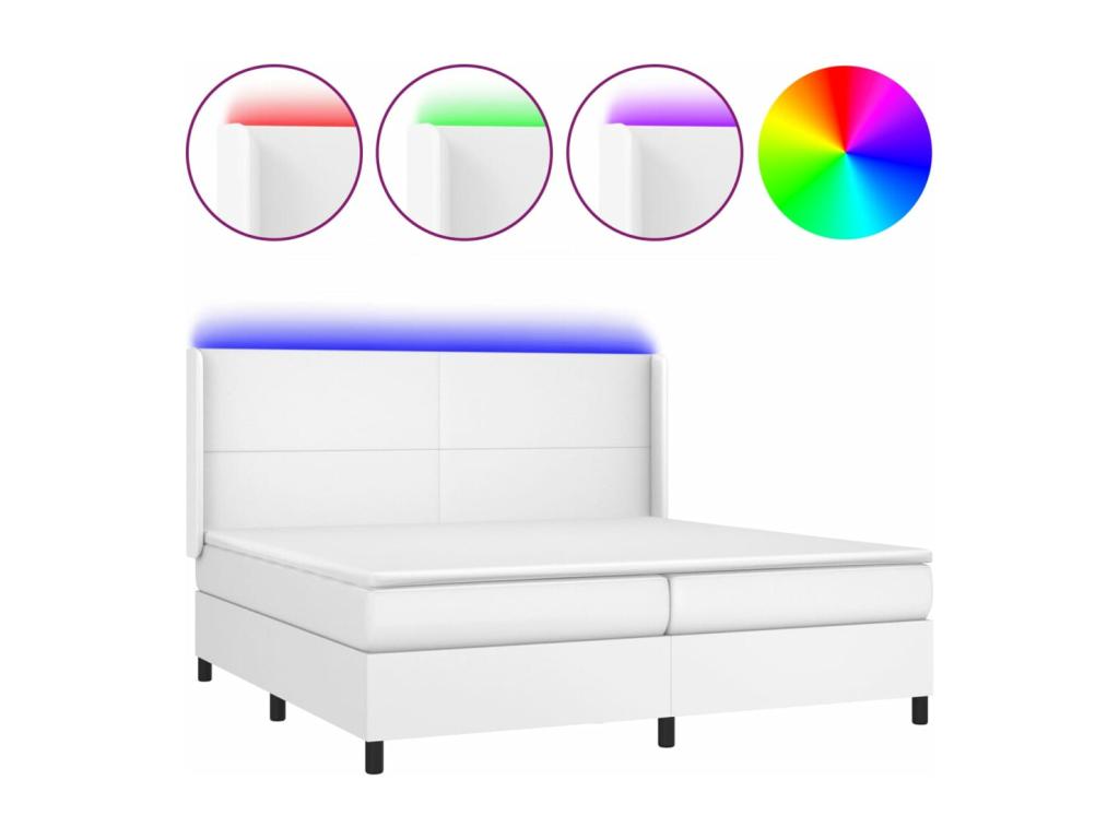 Lit à sommier tapissier et matelas et LED Blanc 200x200 Similicuir KETX63630