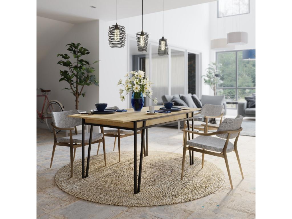 Table à manger extensible Nobellea Bois Chêne clair et Métal Noir TBUR64875