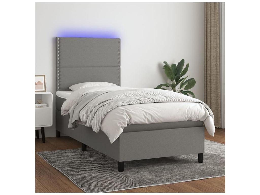Sommier à Dekonao de lit avec matelas et LED Gris foncé 90x200 JAPS14325
