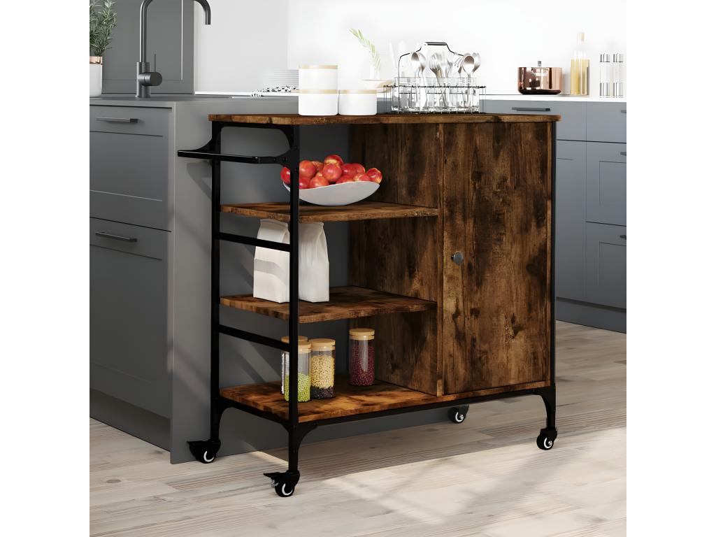 Chariot de cuisine chêne fumé 87.5x38.5x84.5 bois ingénierie YKVE28663