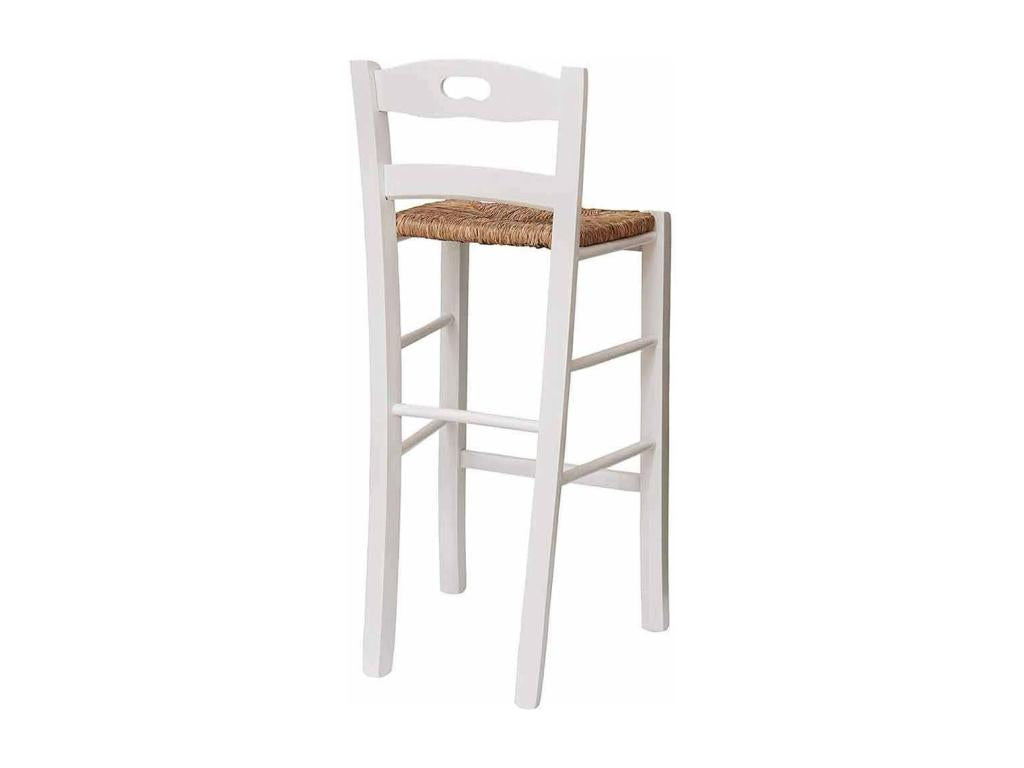 Tabouret snack blanc avec dossier hauteur 67 cm avec anse assise paille TCRJ82980