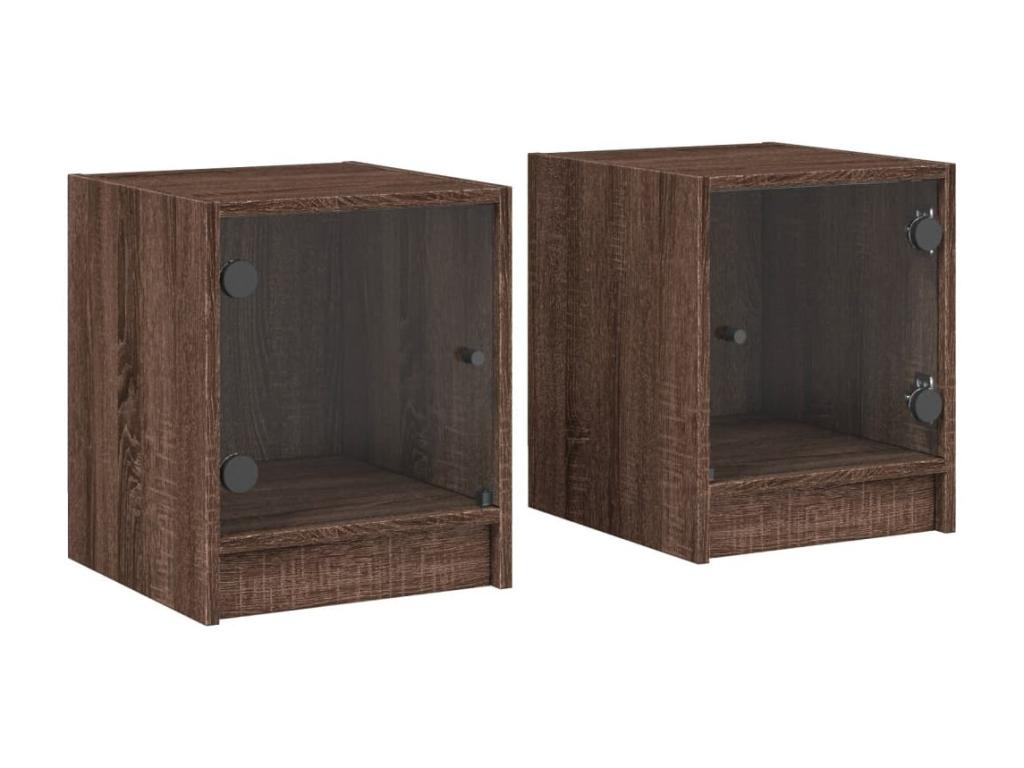 Ligniva - Tables de chevet et portes vitrées 2pcs chêne marron 35x37x42cm ZXBD37650