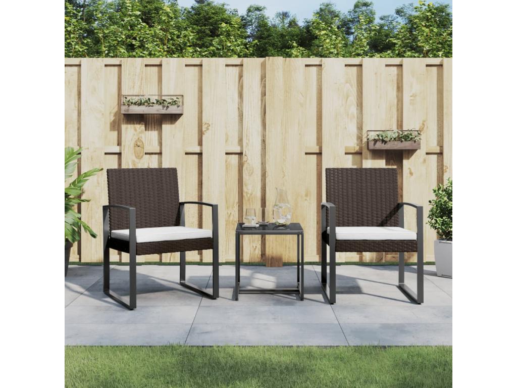 Ensemble à manger de jardin avec coussins 3 pièces marron rotin PP KCLC75548