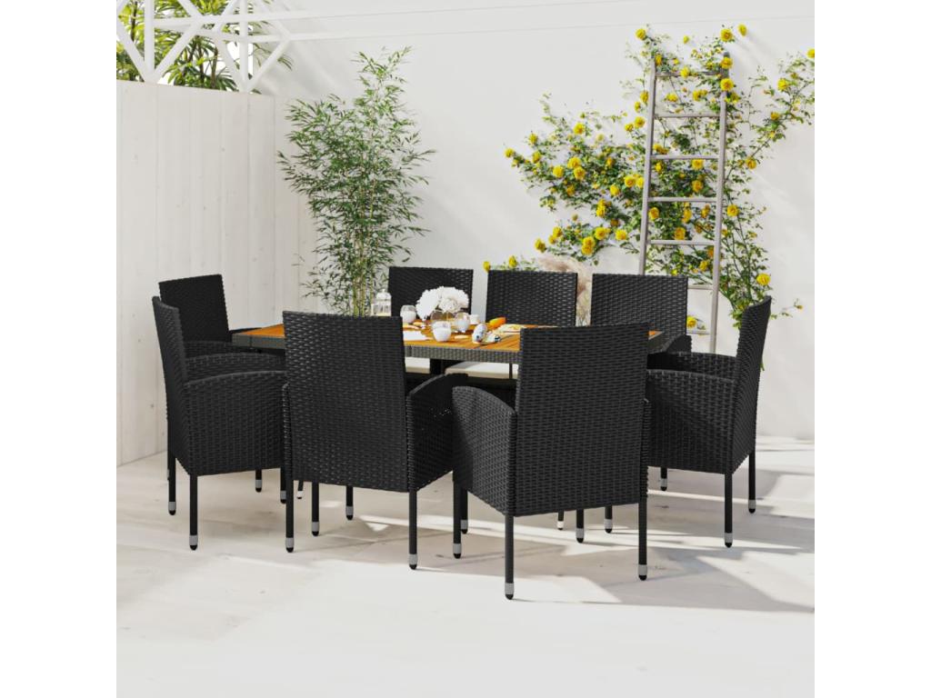 Mobilier à dîner d'extérieur 9 pièces Résine tressée Noir QYSI43272