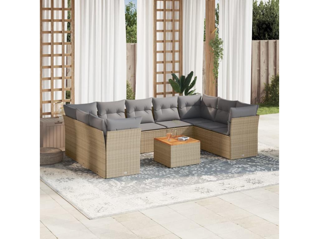 Salon de jardin avec coussins 10 pcs beige résine tressée GMPS54042