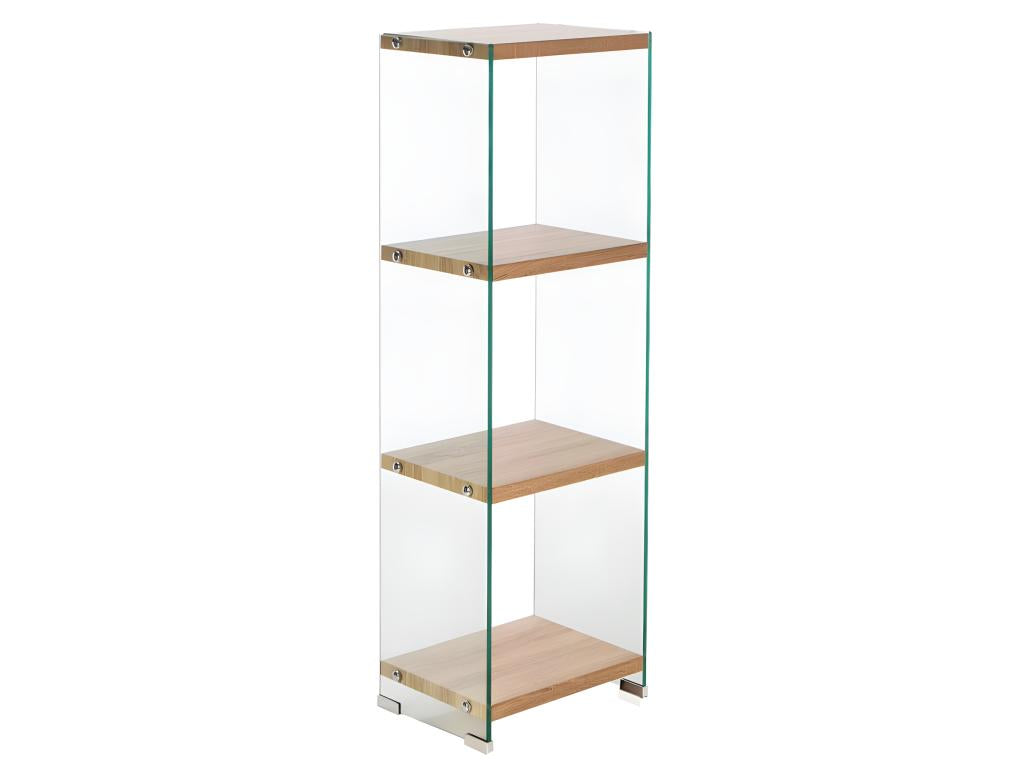 Bibliothèque H- 125 cm en verre trempé et 3 étagères décor chêne - ICE GWRR85824