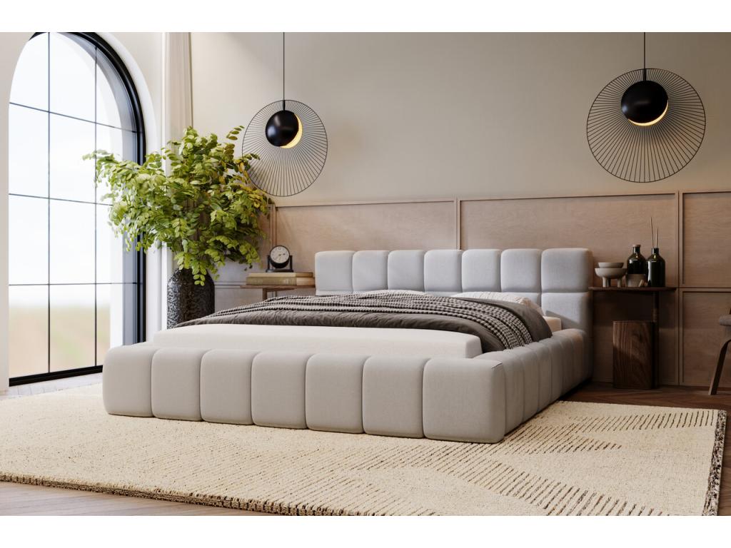 Lit rembourré avec rangement - 180x200 - lit double - velours - gris clair - Dekonao DWTN98611