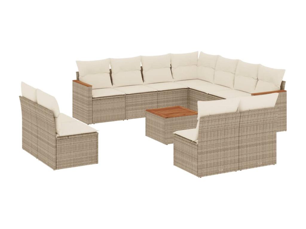 Salon de jardin avec coussins 12 pcs beige résine tressée RGOD29546