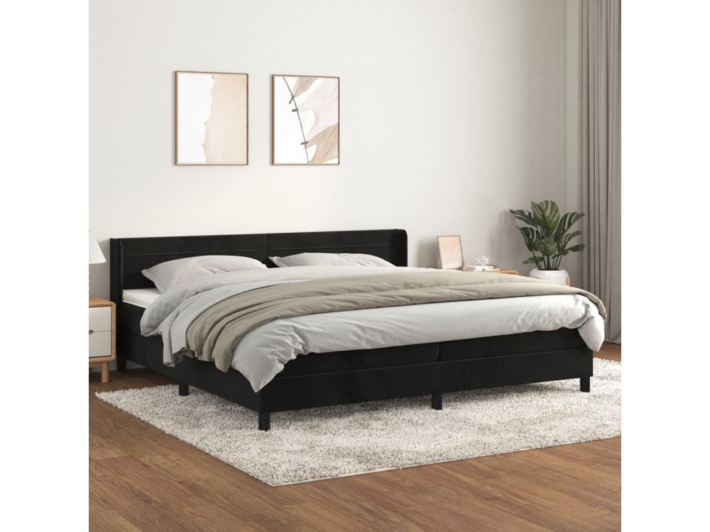Lit à sommier tapissier et matelas Noir 200x200 cm Velours QYJX75824