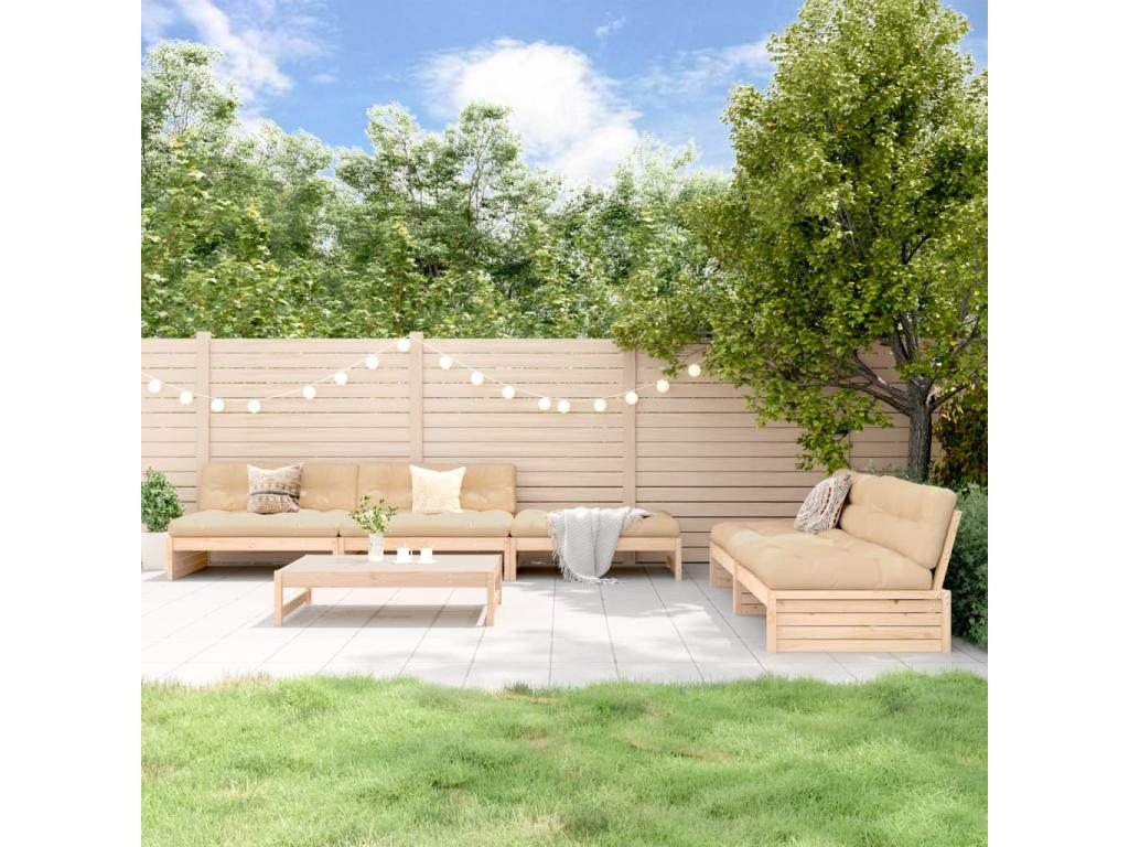 Salon de jardin 6 pcs avec coussins bois massif SRBT90136