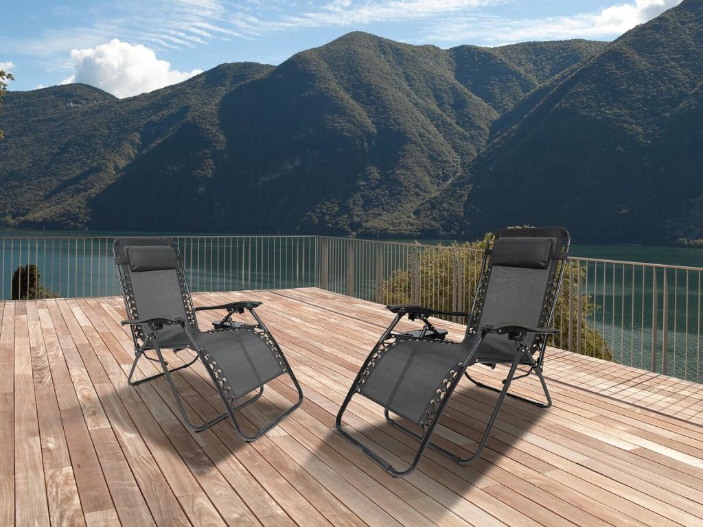 Lot de 2 Fauteuils de jardin inclinables zéro gravité Dekonao - Noir VLJX95500